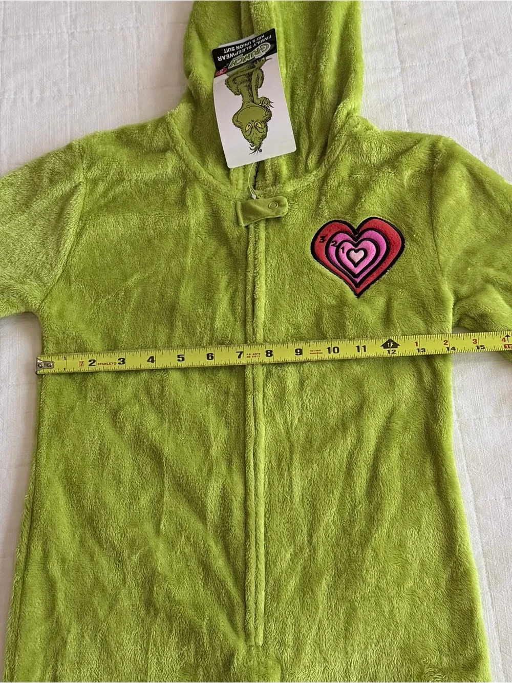 Grinch Kids Green Hooded One-Piece Pajama PJ Onesie Outfit Christmas Holiday M/8